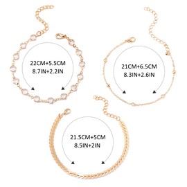 Ushiny Vintage Layered Anklet Rhinestone Anklet Fishbone Anklet Beads Anklet Jewellery for Women and Girls (Pack of 3), Metal