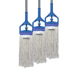 Moptimistic 22oz Cotton Floor Mop Head | Pack of 3 | Blue Color Band | Cut-End Cotton Mop Head Replacement | Durable & Economical | for Home, Industrial and Commercial Use