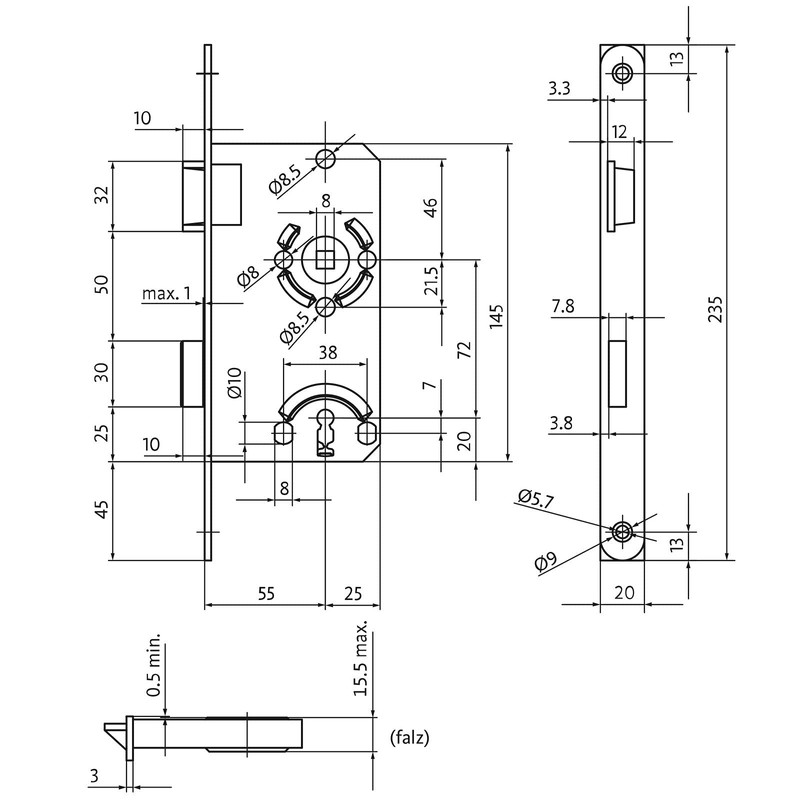 SOTECH BKS Door Lock Deadlock Class 1 Backset 55 mm