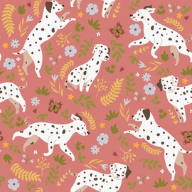 VaryStyle Cute Dog Wallpaper Coral Pink/Cream Fun Puppy Animal Floral Peel and Stick Wallpaper 17.7"x118" Decorative Pink Contact Paper Waterproof Removable Wallpaper for Nursery Kids Bedroom Cabinets