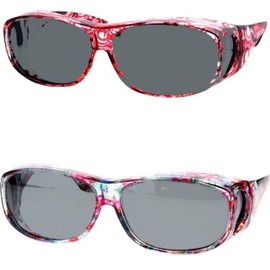2 Pair Polarized Fit Over Oval Rectangular Sunglasses -8866JP2-Light Red/Floral