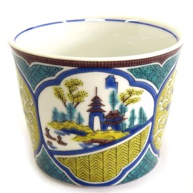 Sobachoko Stylish Kutani Ware Soba Bookuchi Yoshidaya Sansui Peony Arabesque Pattern, Ceramic, Japanese Tableware, Made in Japan