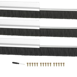 PATIKIL Door Brush Sweeps 0.59" Bristles x 39.37" Long, 3 Sets H-Shape Aluminum Alloy Holder Brush Sweep for Bottom of Door Seal Garage Weather Stripping, Silver/Black