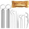 Toothpicks Pocket Set, Dental Floss Picks Kit Reusable, Stainless Steel
