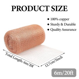 JFMANMSDS Copper Mesh UK, Double Layer Knit Copper Wire Mesh, 12.7cm/5in x 6m/20 Feet FineWire Mesh Roll Anti Slug Snail Copper Mesh, Copper Wire for Slug, Metal Copper Tape for Plants Slug Control