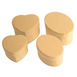 Pracht Creatives Hobby 7648-02541 Kraft Cardboard Boxes in a Set, 4 Gift Boxes, 2 x Heart and 2 x Oval, with Lid for Decorating, Storing and Gifting, Natural