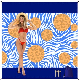 laimaimi Beach Blanket Sandproof Waterproof 80"x80" Lightweight Picnic Mat for 4-6 Adults, Wave Leopard Quick Dry Travel Beach Mat for Camping Outdoor