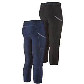 DEVOPS 2 Pack Men's 3/4 Compression Pants Athletic Leggings with Pocket (Large, Black/Navy)