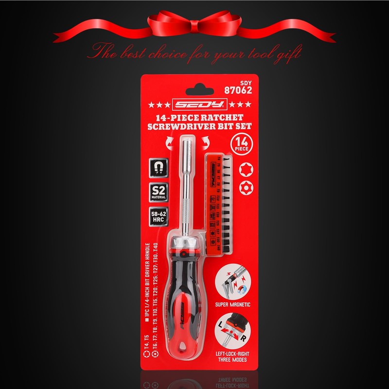 14-Piece 1/4″ Magnetic Ratcheting Screwdriver Bit Set, T4-T40 Torx Bit