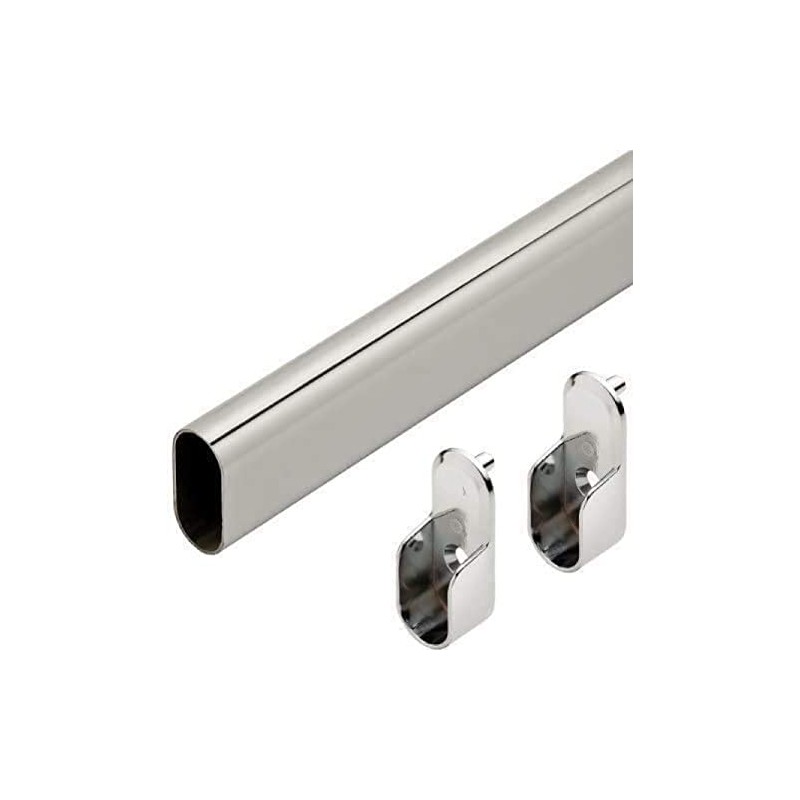 Elef 30" Polished Chrome Closet Rod Oval with End Supports
