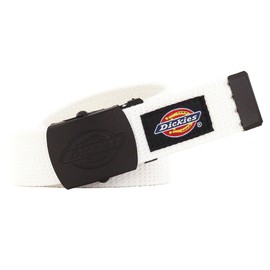 Dickies GI Belt 32mm Wide Double Logo Black Buckle Exclusive DS0112ZN Cotton Blend Sash (06), White