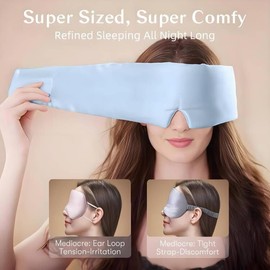 BYDT 100% Mulberry Silk Sleep Mask, Large Eye Cover for Sleeping, Comfortable and Pressure-Free Sleeping Masks for Women Men, Completely Blackout Azure Blue
