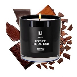 Lulu Candles | Leather & Sandalwood | Smells Like Sandalwood & Leather | Luxury Scented Soy Jar Candle | Hand Poured in The USA | Highly Scented Long Lasting (9 Oz.)