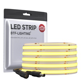 BTF-LIGHTING FCOB COB Natural White 4000K Flexible High Density Light Dimmable LED Strip CRI90 + 5M 528LEDs/m 2640 LEDs, DC 24V, 70 W, Flexible COB LED Strip for DIY Interior Lighting Projects