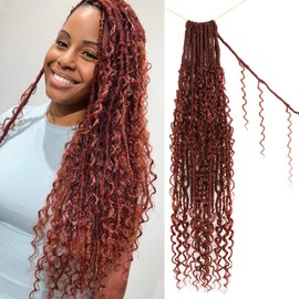 Boho Faux Locs Crochet Hair 30 Inch Goddess Locs 8 Packs Boho Soft Locs Crochet Hair with Curly Ends Pre-looped Long Bohemian River Locs Crochet Hair for Black Women(30Inch, #350)