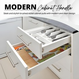 Flexzion Kitchen Cabinet Hardware - 4 Inch Brushed Nickel Cabinet Pulls 2.5 Inch Hole Center, 1 Piece Durable Solid Stainless Steel Cabinet Handles with Installation Screws