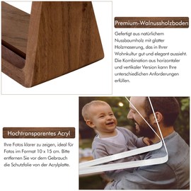 MEKO Set of 2 Wooden Picture Frames, Photo Frames, Portrait Frames With Walnut Wood Base And Transparent Acrylic Frame Covers For Desk Top At Home/Office (Horizontal + Vertical)