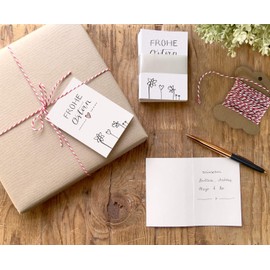 25 Gift Tags – Merry Easter – Easter Greetings in White, Original Mini Easter Cards for Easter Gifts Labelling, Elegant Exclusive Individual, A7 Recycled Paper Folding Cards