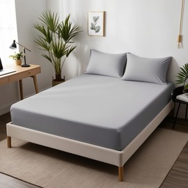 200 Thread Count 100% Egyptian Cotton Fitted Sheet - Extra Deep 16''/40cm Luxury Bottom Sheet - Ultra Soft Stretchable Deep Pocket Bed Sheet (Grey, King)