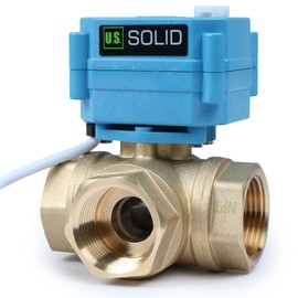 U.S. Solid 1" 3 Way Brass Motorized Ball Valve 110-230VAC, L Type Water Shutoff Valve with Manual Function, Standard Port, NOT for Drinking Water