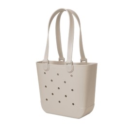 Simple Modern Medium Beach Bag | Waterproof Getaway Rubber Tote with Zipper Pocket for Travel, Pool, Boat, Groceries, Sports | Almond Birch