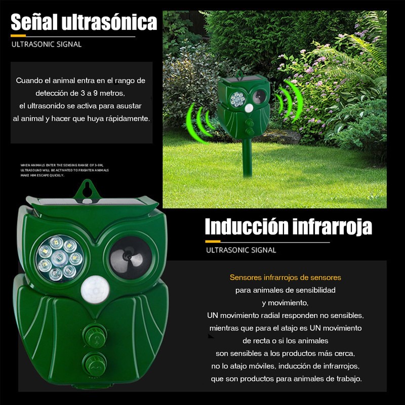 Talkcute Repelente de Animales Ultrasónico Solar, Modos de Ondas, Sensor