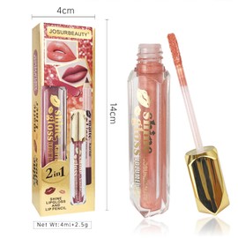 JOSURBEAUTY Glitter Matte Lipstick & Lipliner Pencil Setwith metallic shimmer lip gloss tint - long lasting lip gloss, glitter lip gloss, shimmer lip gloss for a bold look，Sparkling Rose red 4ml