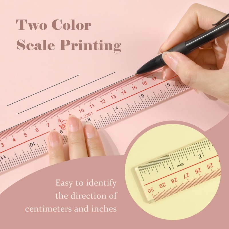 BAYTORY 6 Pieces Clear Plastic Rulers 12 Inch Transparent Acrylic