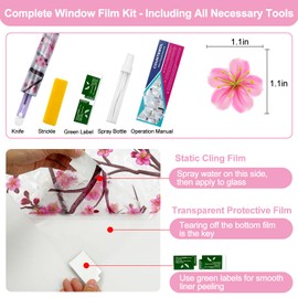Countewol Stained Glass Privacy Window Film Static Cling Window Film Anti-Glare UV Protection Removable Decorative Window Clings for Home（Rainbow Sakura 78.7" L*17.5" W