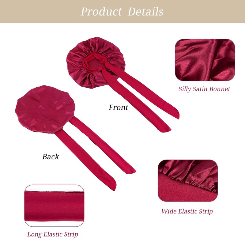 Pack of 3 Satin Hair Caps, Sleep Cap for the