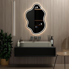 32"x 22" Irregular LED Bathroom Mirror with Lights,Cloud Smart LED Mirror for Bathroom,Dimmable Lighted Bathroom Mirror with Anti-Fog, Backlit and Front Lighted Asymmetrical Vanity Mirror