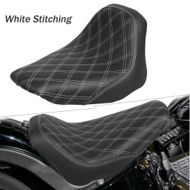 Unbranded Black+White Stitching Front Driver Solo Seat Fit For Harley Softail Deluxe FLSTN