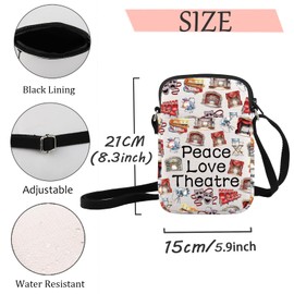 JXGZSO Peace Love Theatre Makeup Bag Comedy Tragedy Mask Cosmetic Bag Broadway Theatre Lover Gift Drama Theatre Gift, Peace Love Theatre Crossbody