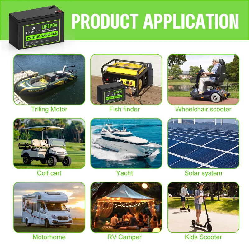 DREAMDASH 12.8V 7Ah LiFePO4 Lithium Battery 4000+ Deep Cycle for