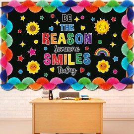 Pasimy 51 Pcs Welcome Back to School Bulletin Board Decorations Be The Reason Someone Smiles Today Bulletin Board Decor Cutouts 3D Colorful Paper Fans for Back to School Classroom Office Wall Decor