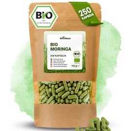 RheinNatur Organic Moringa Capsules 250 Pieces - 2000 mg per Daily Dose - Pure Organic Moringa Powder in Vegetable Capsule Case, Vegan - Rich in Vitamins, Minerals & Antioxidants