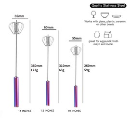 10Inch Stainless Steel Semi-Automatic Whisk Hand Push Rotary Whisk Blender Egg Beater Hand Push Mixer Stirrer Egg Scrambler for Blending, Whisking, Frothing, Beating & Stirring