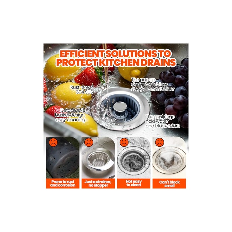 Kitchen Sink Drain Strainer - Upgraded Kitchen Sink Stopper,Sink Stopper