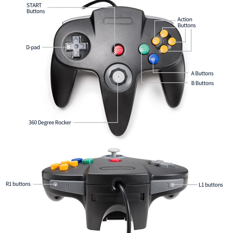 iNNEXT Retro 64 Bit Joypad N64 Controller Wired Gamepad Controller
