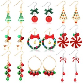 AUGSUN 9 Pairs Women Christmas Stud Earrings Set Christmas Tree Snowflake Elk Reindeer Candy Bow Christmas Enamel Earrings for Stocking Stuffers Holiday Ornaments
