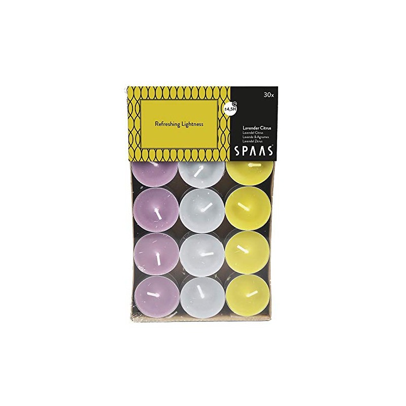 Spaas 30 Scented Tealights Assorted Colours, 4.5 Hours, Refreshing Lightness,