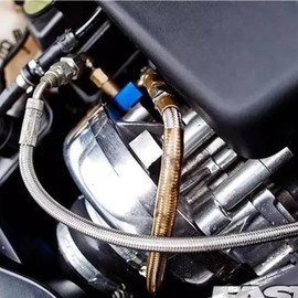 SecosAutoparts 4AN turbo oil feed line adapter 36" Turbo Feed Line Length Stainless Steel Braided 4AN Pressure Stainless Remote Turbocharger Oil Drain Return Line AN4 90 Degree End Straight Hose