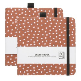 PATIKIL 2 Pcs 5.1x5.1 Watercolor Sketchbook, 20 Sheet 300GSM/203lb Watercolor Paper Sketchbooks Acid Free Journal Hardcover Artists Paper Pads with Pen Holder, Brown