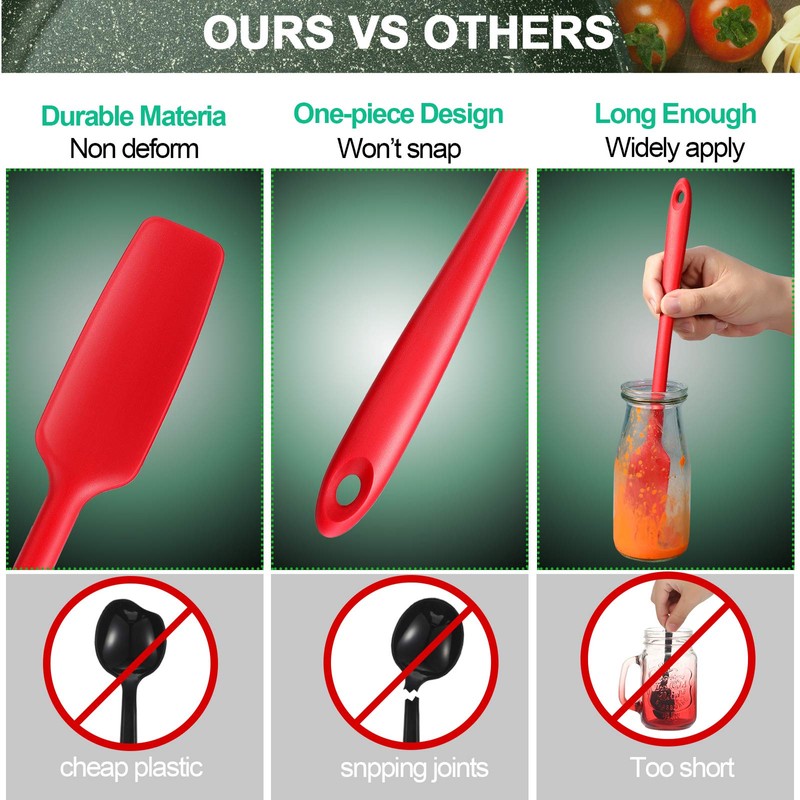 Long Handle Silicone Jar Spatula Kitchen Scraper Spatula Non-Stick Rubber