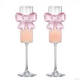 UNWAAT 2 Pack Pink Bow Champagne Glasses Coquette Bow Wine Glasses Wine Cocktails Glassware for Home Bar Wedding Bridal Shower Bachelorette Party (2)
