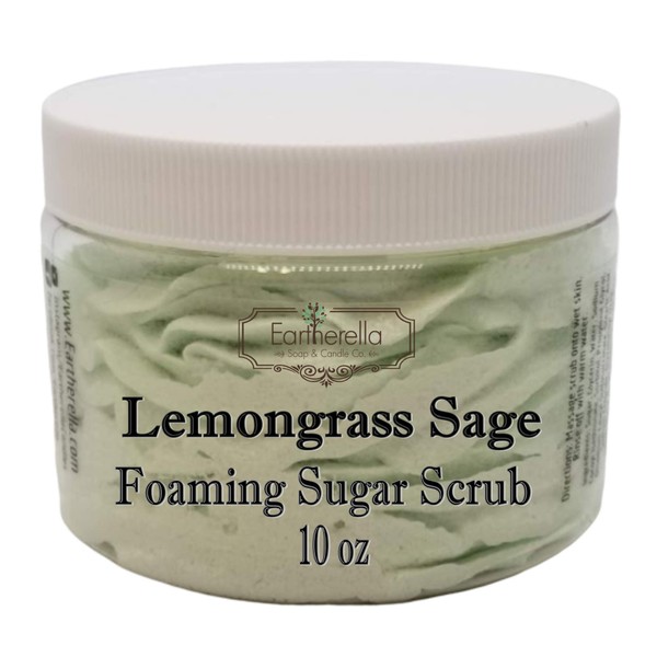LEMONGRASS SAGE Exfoliating Foaming Sugar Body Scrub, 10 oz jar