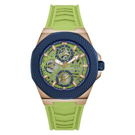 GUESS Men's 44mm Watch - Lime Green Strap Blue Dial Two-Tone Case