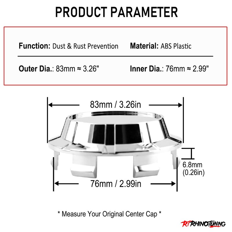 RTrhinoTuning 4 PCS 83mm Wheel Center Caps Compatible with Avalanche