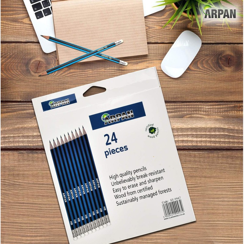 ARPAN Pencils, HB School Eraser tip 24 Pencils, Snap-Resistant &