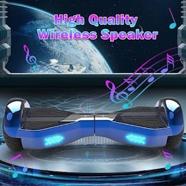 Starship Electric Hoverboard with Bluetooth Speaker, Chrome Color Self Balancing Scooters with Science Fiction Design and 6.5 inch LED Wheels (Chrome Blue)